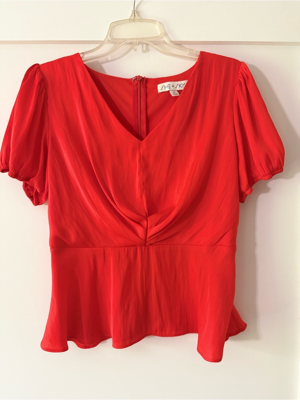 She + Sky Bright Red V-Neck Peplum Top